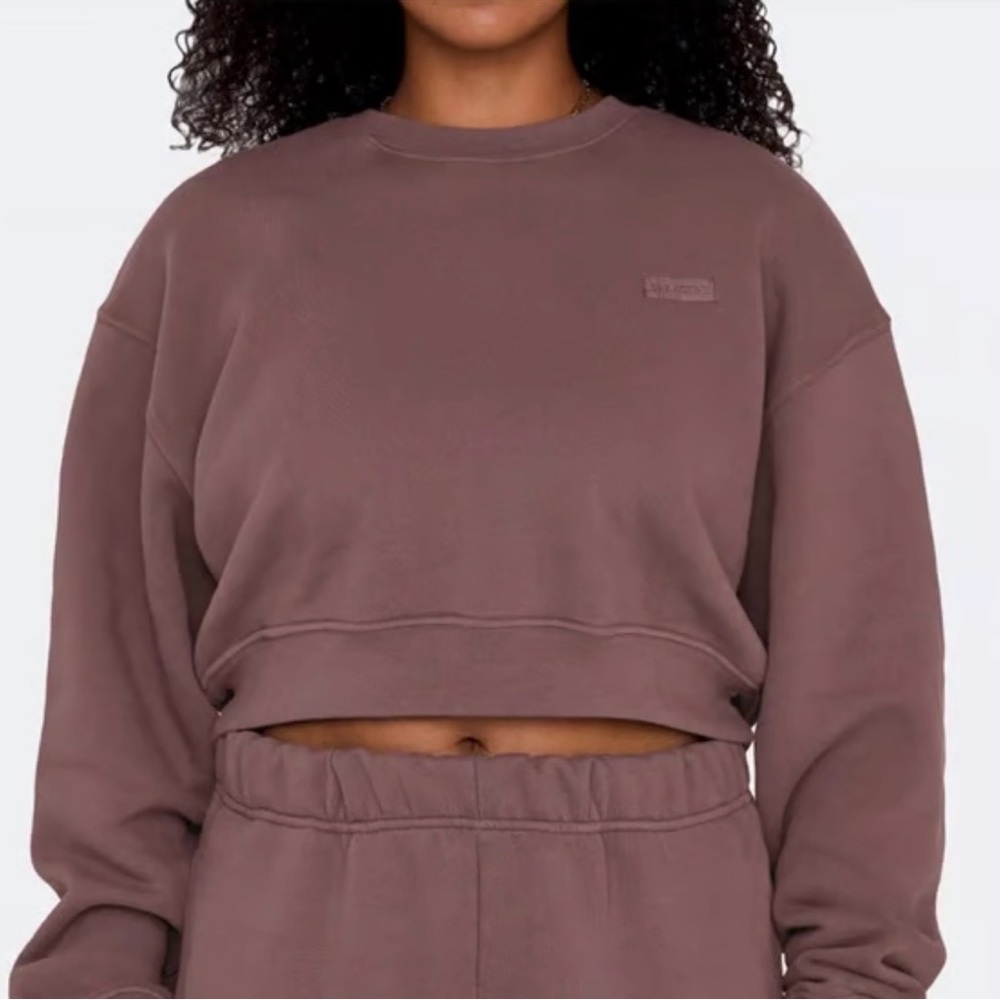 SET ACTIVE Cropped Sweatshirt Medium Brown Fleece
